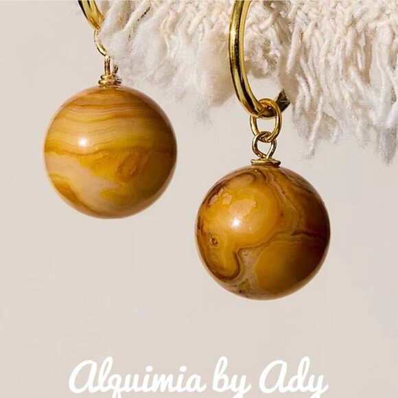 Neutral camel color picture jasper boho earrings - Picture 1 of 1
